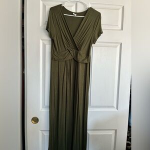 Olive Green Short-Sleeve Wrap Maternity Maxi Dress